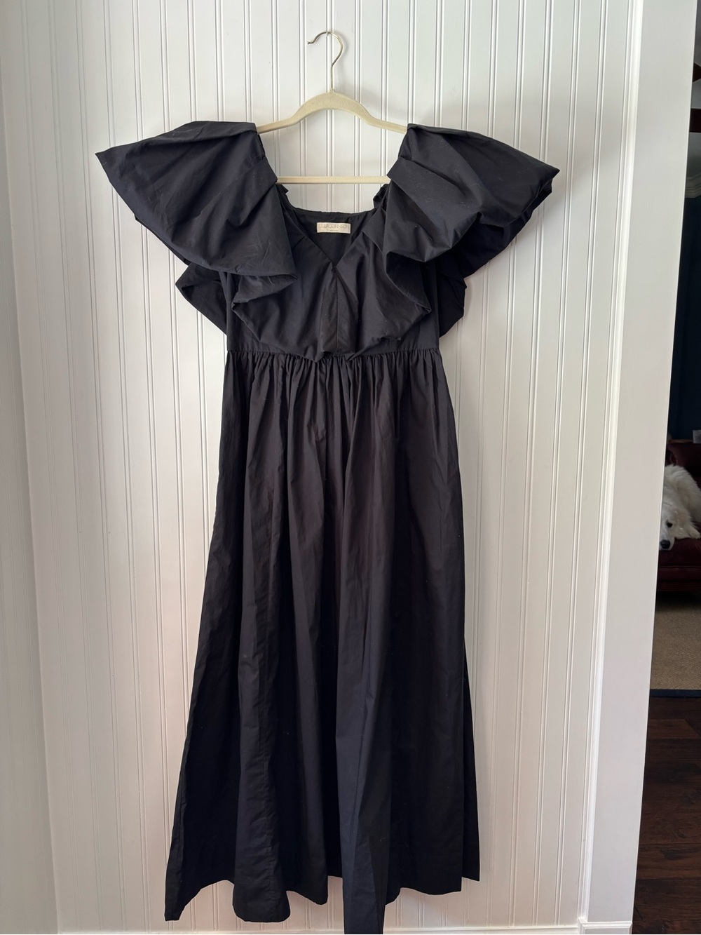 ULLA JOHNSON  Black V-Neck Dress with Signature Label